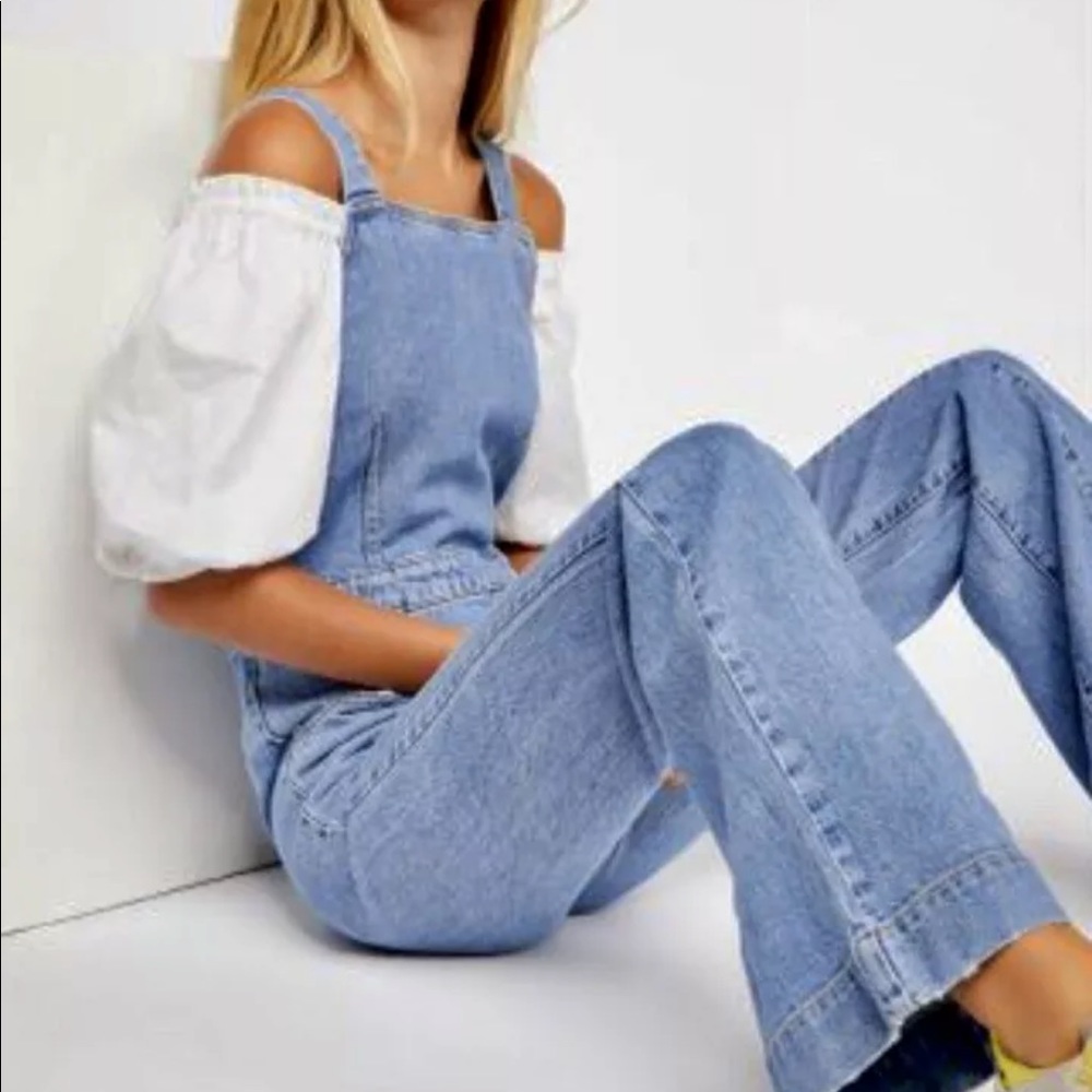 Free People Overall Jumpsuit Denim Aurora Stretch